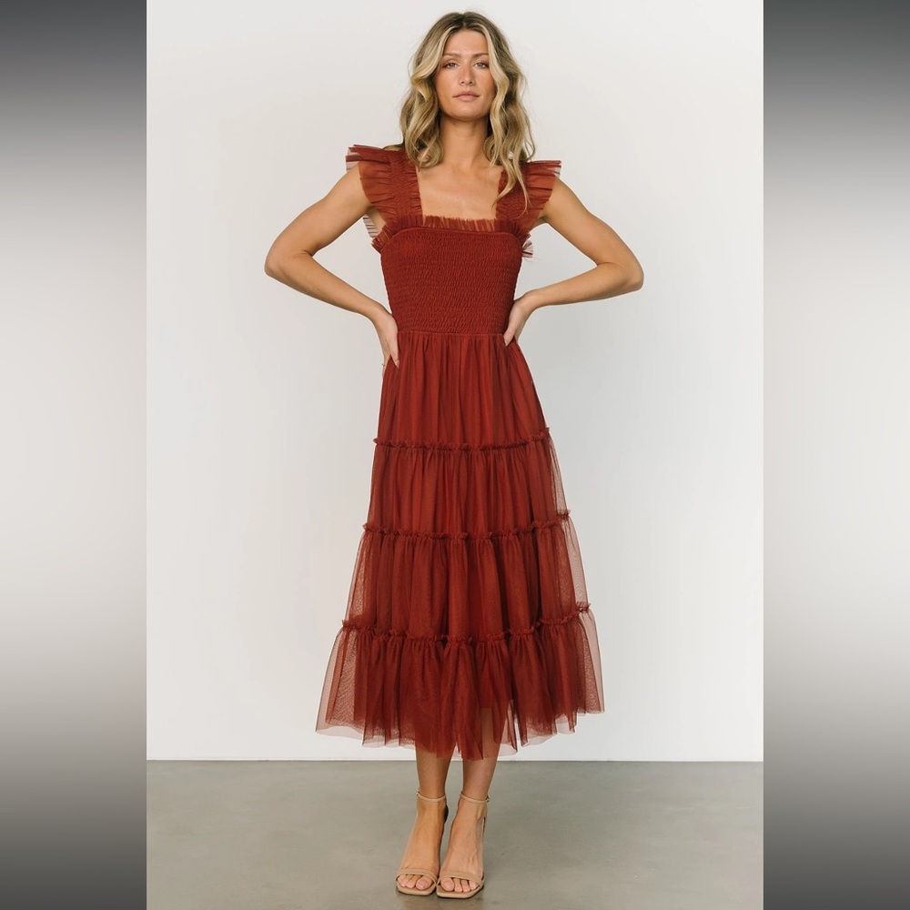 Baltic Born Emma Smocked Tulle Dress Oxblood. XS